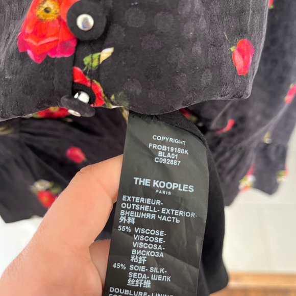 The Kooples Short printed dress with buttoned front black w/red flowers, size 2 - Picture 6 of 6